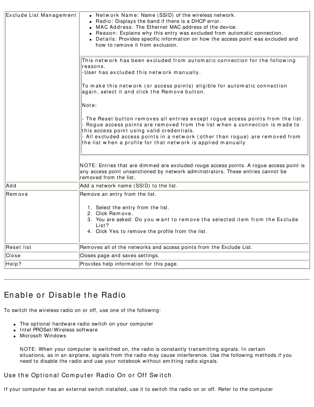 Intel 3945ABG specifications Enable or Disable the Radio 