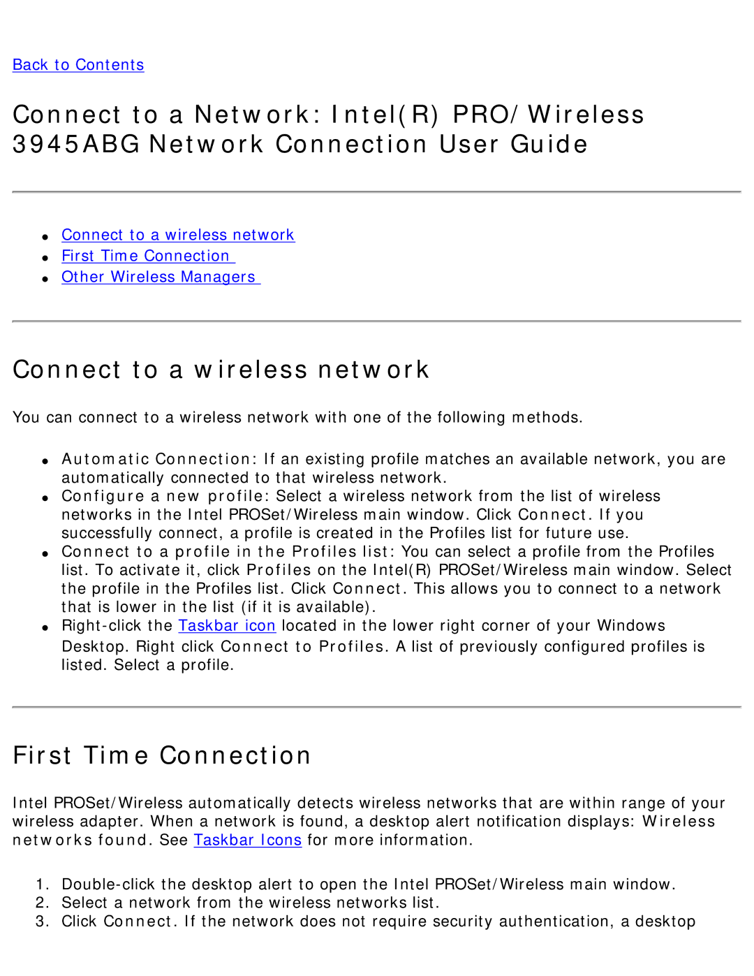 Intel 3945ABG specifications Connect to a wireless network 