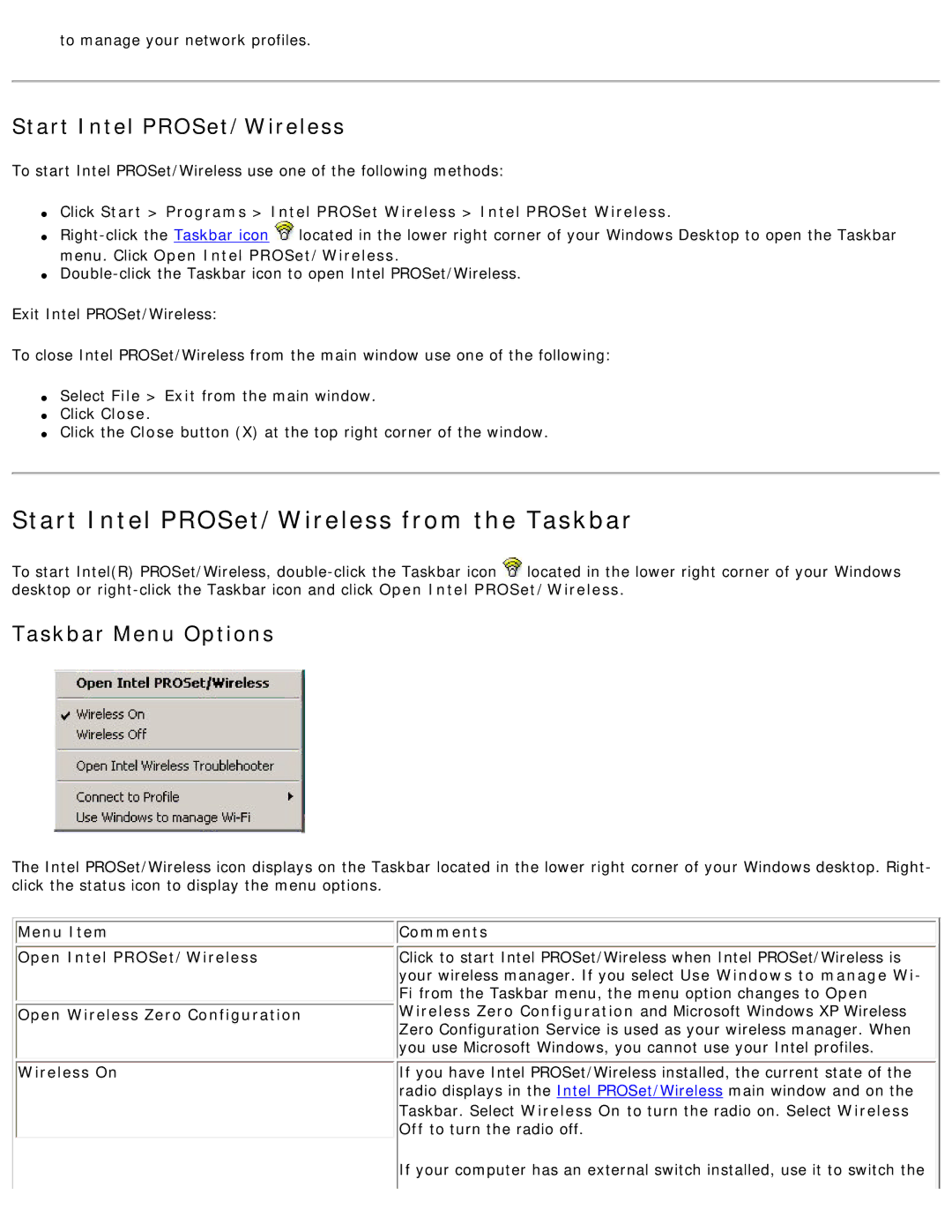 Intel 3945ABG specifications Start Intel PROSet/Wireless from the Taskbar, Wireless On 