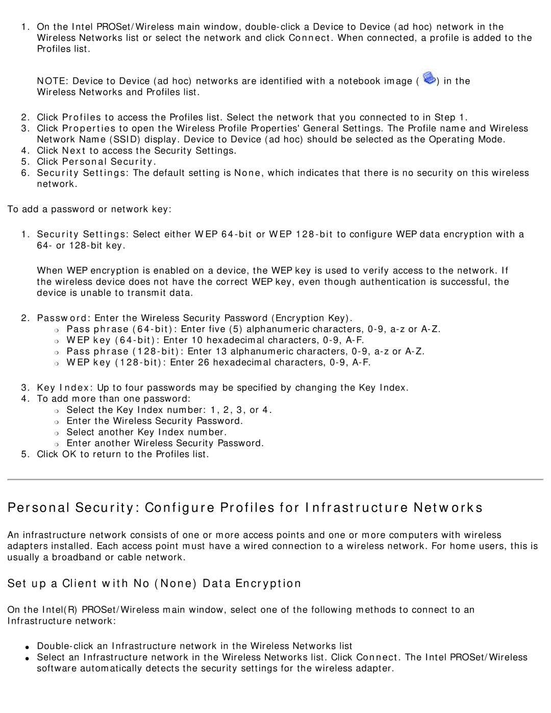 Intel 3945ABG specifications Set up a Client with No None Data Encryption, Click Personal Security 