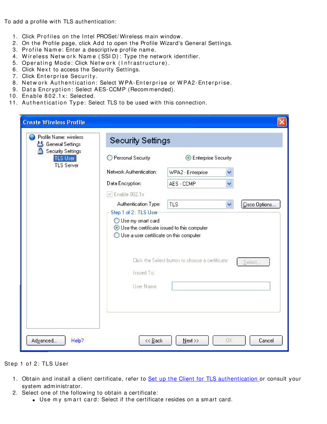 Intel 3945ABG specifications TLS User 