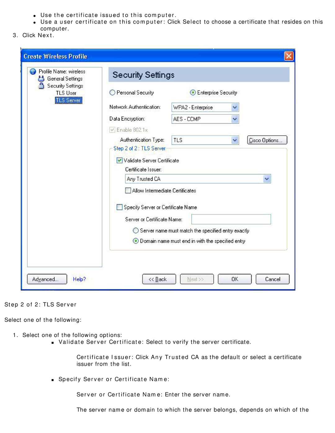 Intel 3945ABG specifications TLS Server 