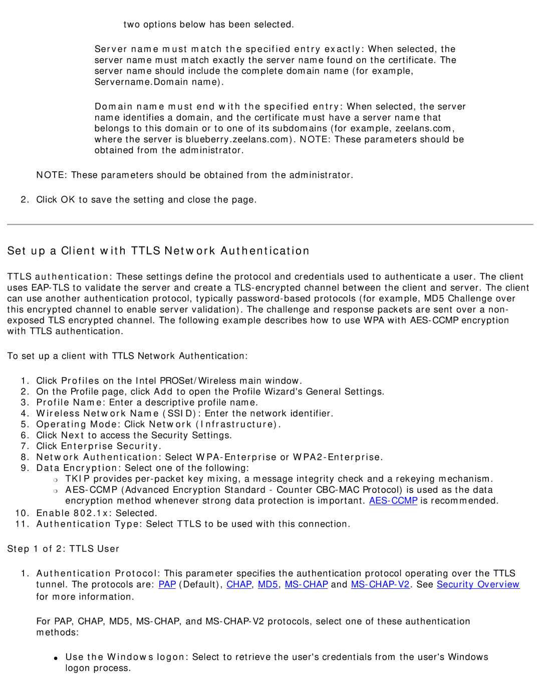 Intel 3945ABG specifications Set up a Client with Ttls Network Authentication, Ttls User 