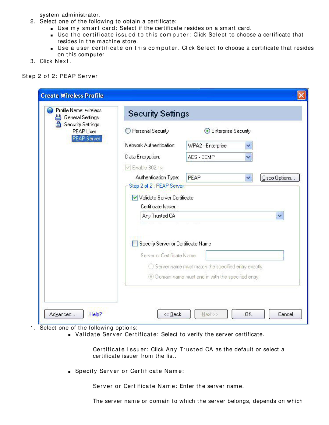 Intel 3945ABG specifications Peap Server 