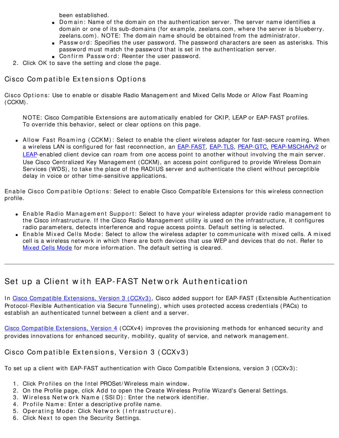 Intel 3945ABG specifications Cisco Compatible Extensions Options, Cisco Compatible Extensions, Version 3 CCXv3 