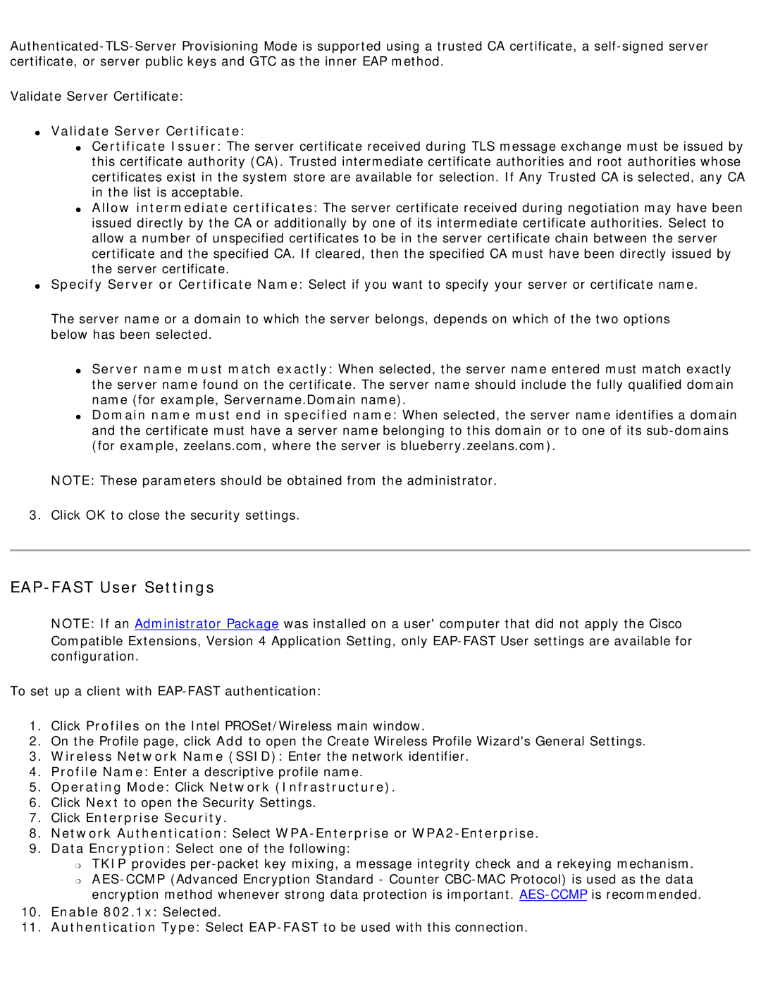 Intel 3945ABG specifications EAP-FAST User Settings, Validate Server Certificate 