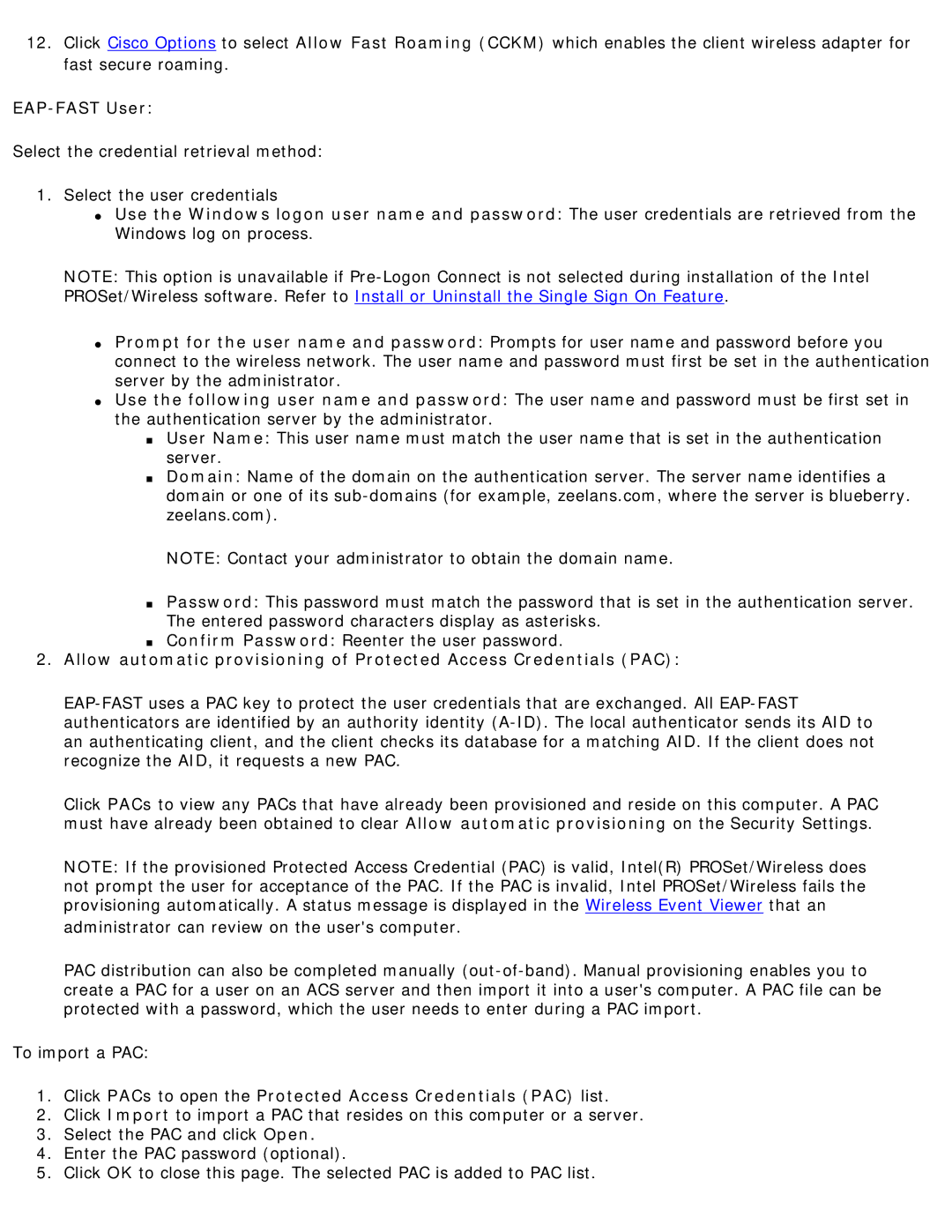 Intel 3945ABG specifications EAP-FAST User, Click PACs to open the Protected Access Credentials PAC list 