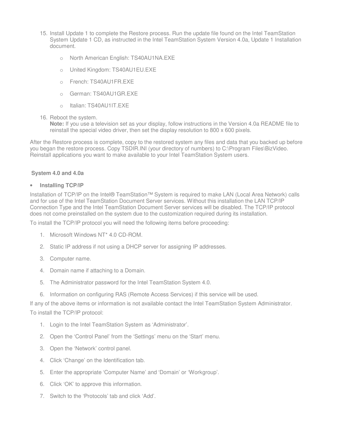 Intel 4.0A manual System 4.0 and 4.0a Installing TCP/IP 