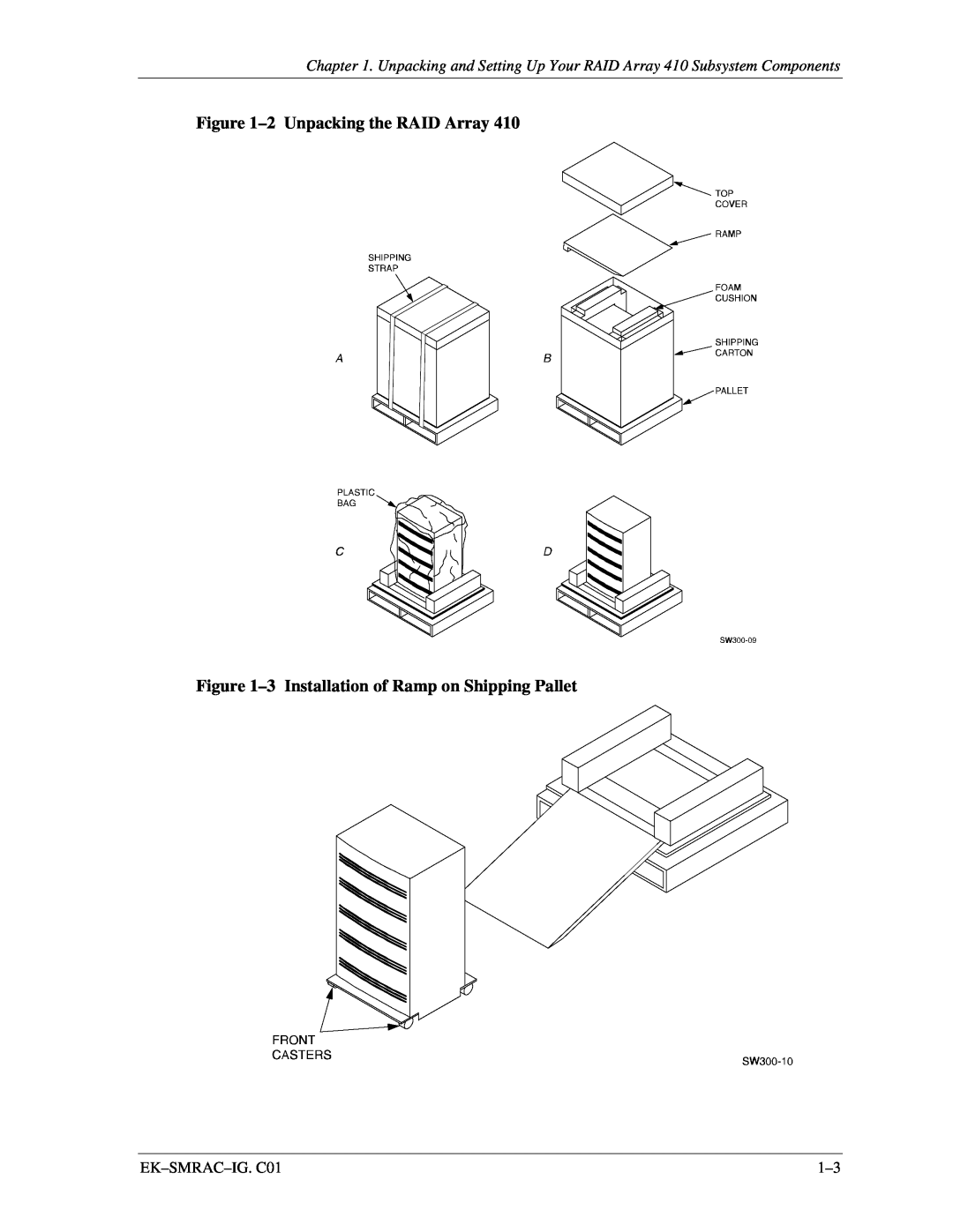 Intel 410 manual 2Unpacking the RAID Array, 3Installation of Ramp on Shipping Pallet 