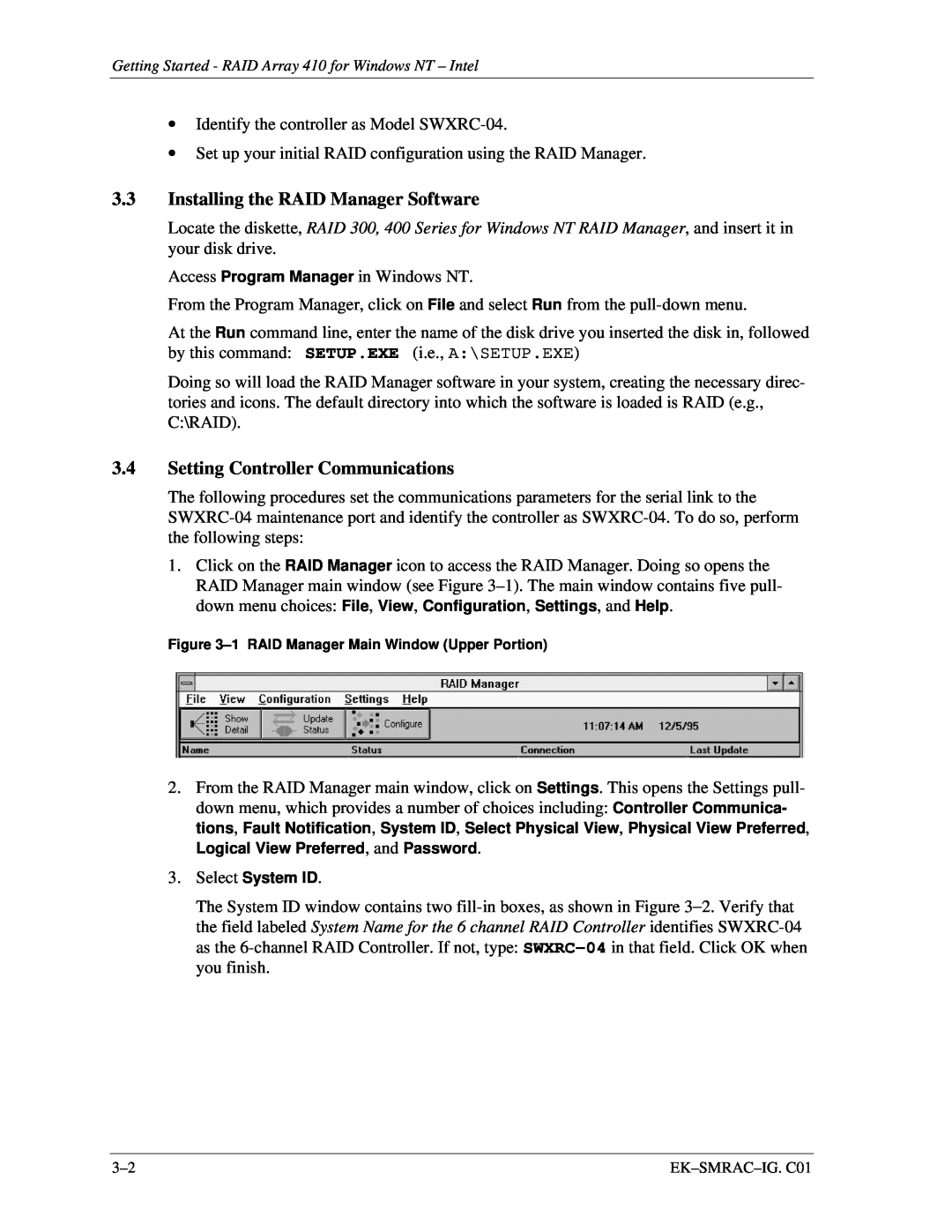 Intel 410 manual 3.3Installing the RAID Manager Software, 3.4Setting Controller Communications 