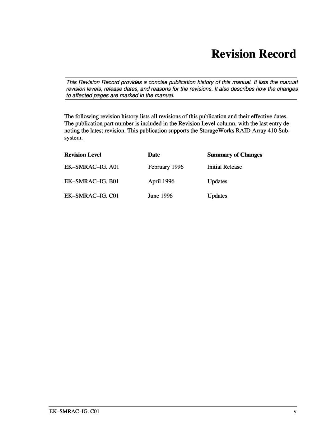 Intel 410 manual Revision Record, Revision Level, Date 