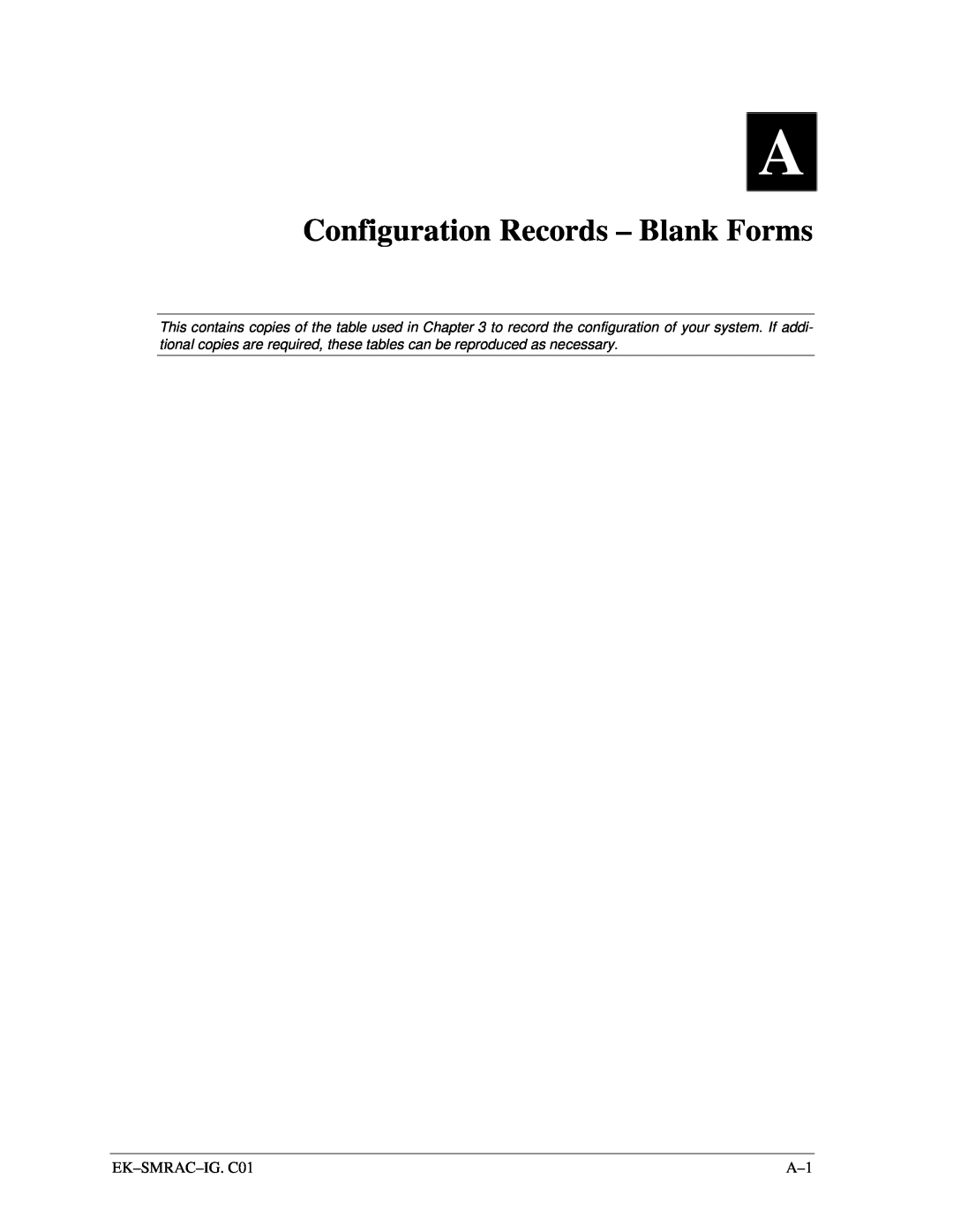 Intel 410 manual Configuration Records – Blank Forms 