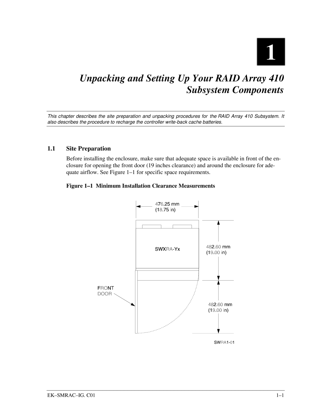 Intel 410 manual Site Preparation, Minimum Installation Clearance Measurements 