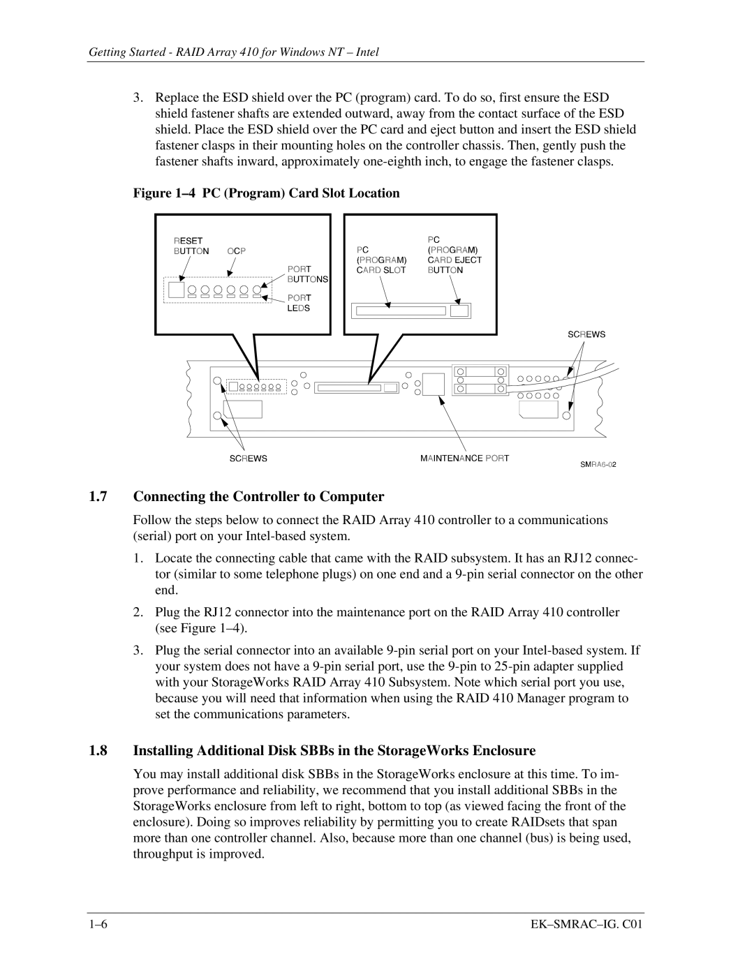 Intel 410 manual Connecting the Controller to Computer, PC Program Card Slot Location 