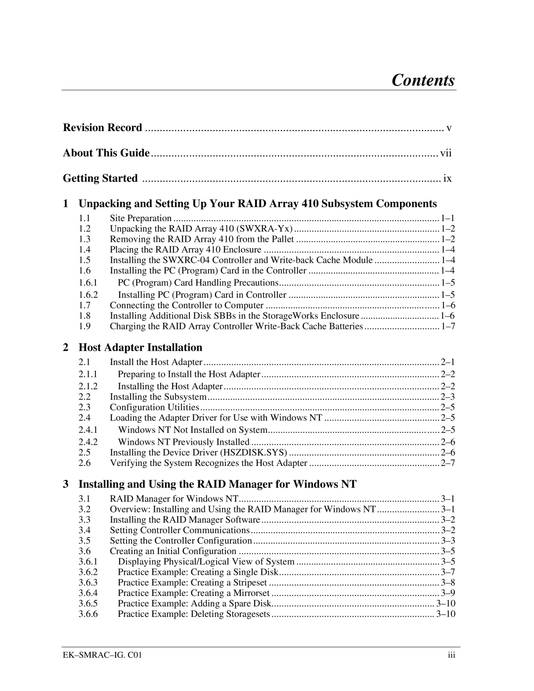 Intel 410 manual Contents 