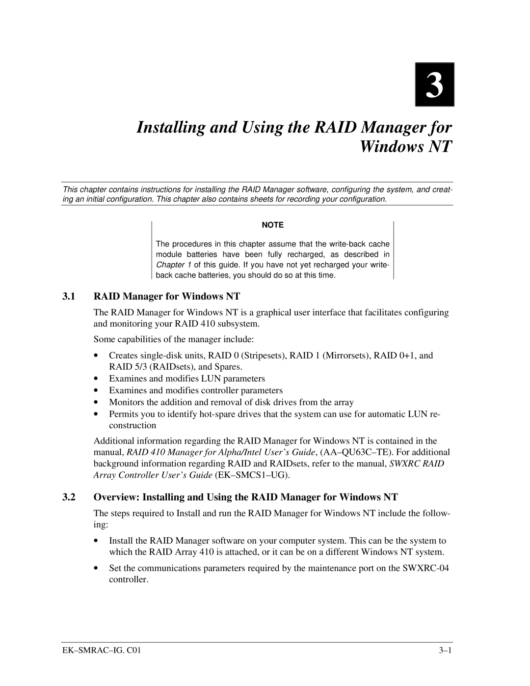 Intel 410 manual Installing and Using the RAID Manager for Windows NT 