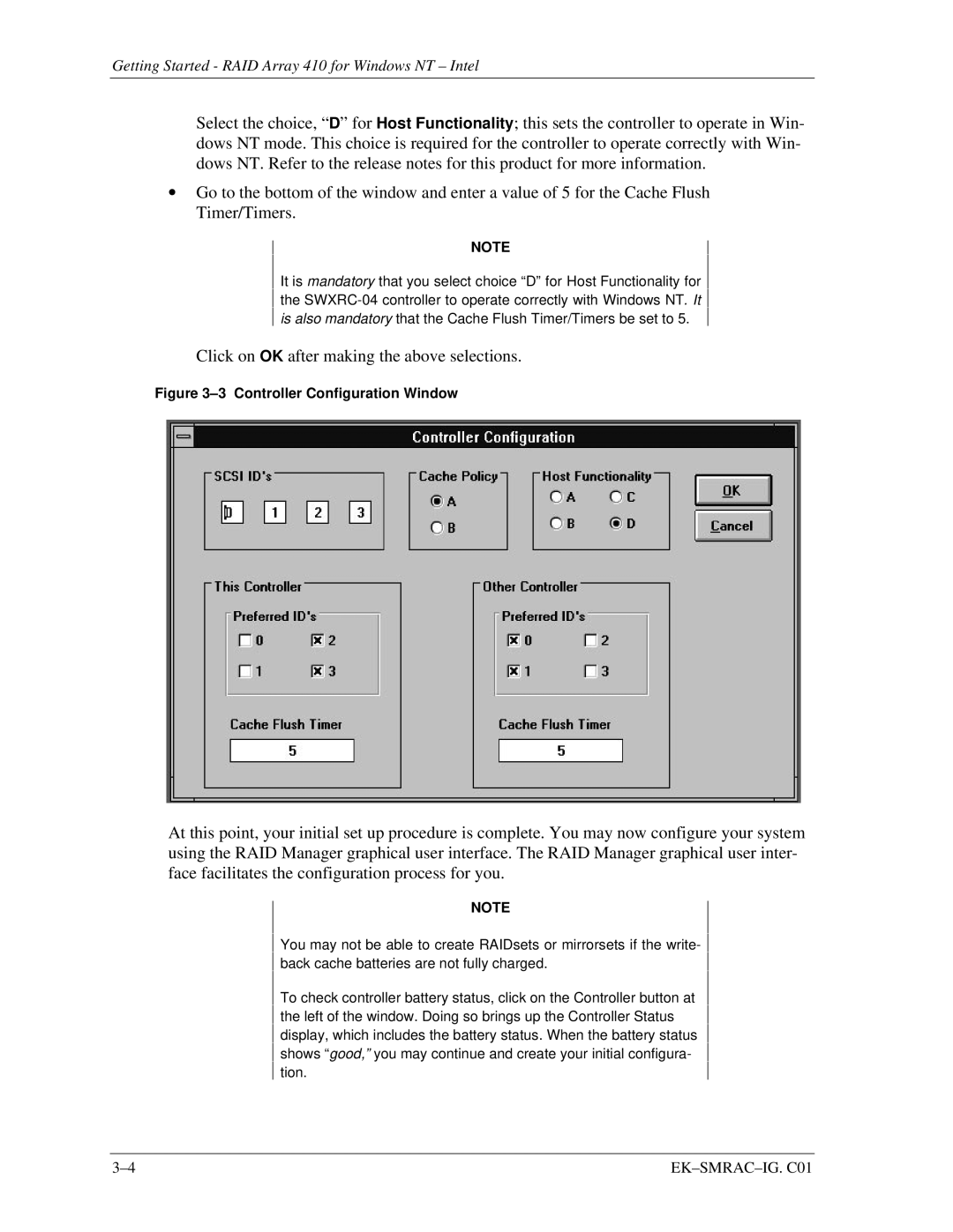 Intel 410 manual Click on OK after making the above selections 