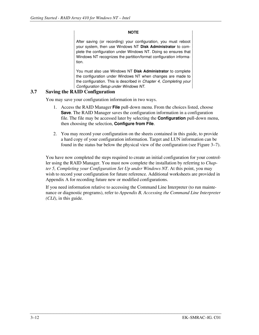 Intel 410 manual Saving the RAID Configuration 