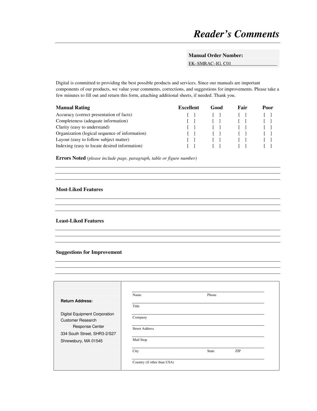 Intel 410 manual Reader’s Comments 