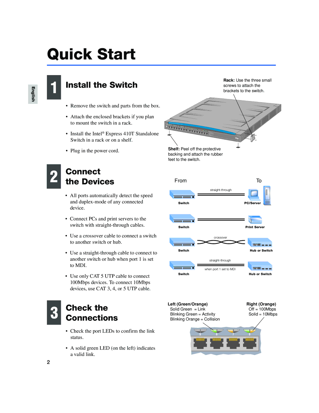 Intel 410T quick start Install the Switch, Connect Devices 