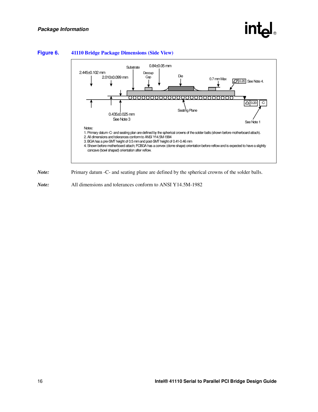 Intel 41110 manual Package Information, Bridge Package Dimensions Side View 