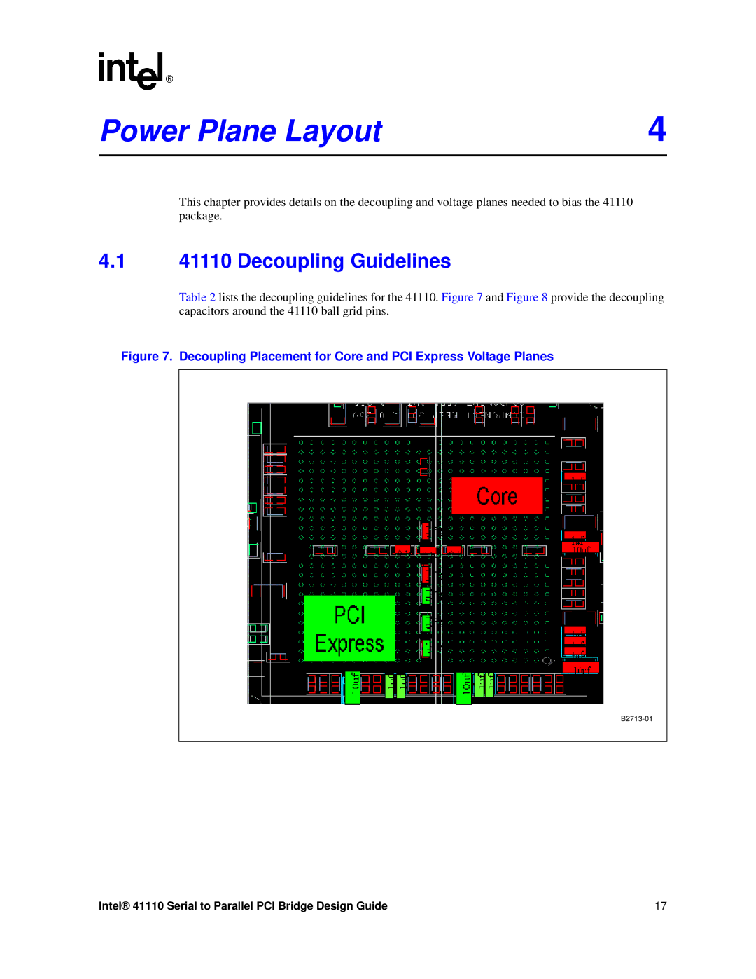 Intel 41110 manual Power Plane Layout, Decoupling Guidelines 