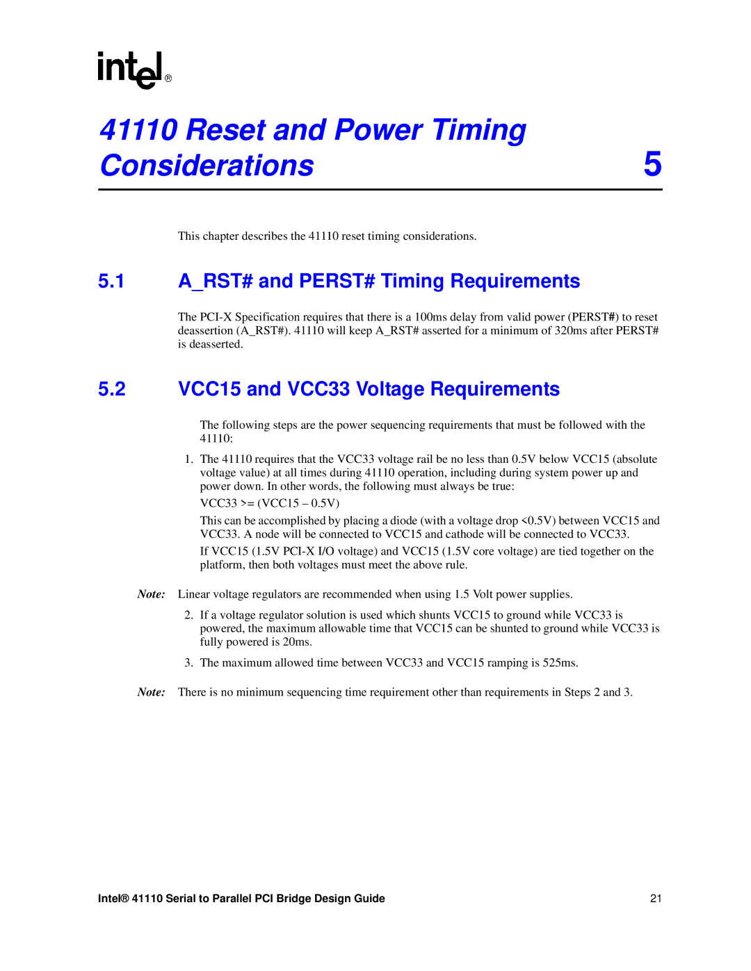 Intel 41110 manual Reset and Power Timing Considerations5, ARST# and PERST# Timing Requirements 