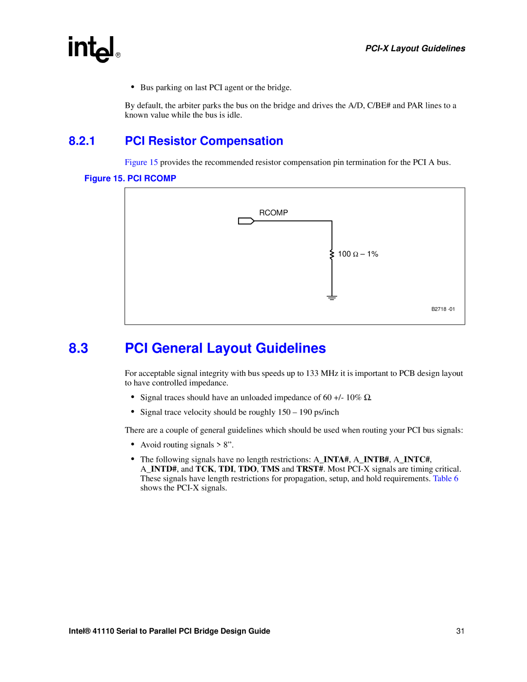 Intel 41110 manual PCI General Layout Guidelines, PCI Resistor Compensation 