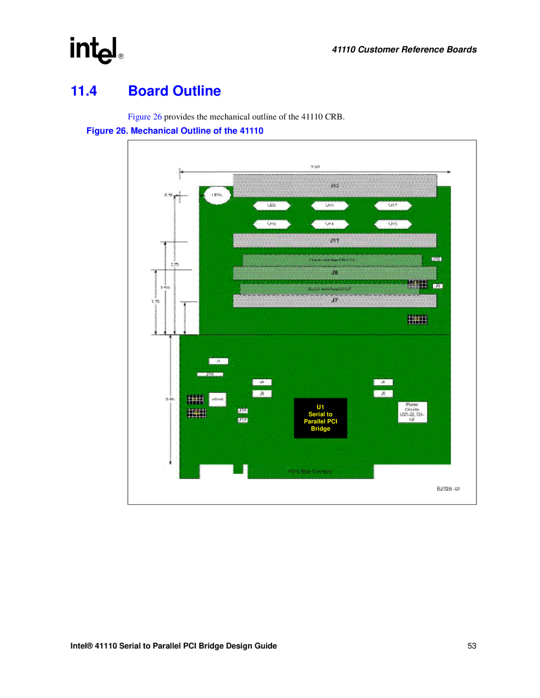 Intel 41110 manual Board Outline, Mechanical Outline 