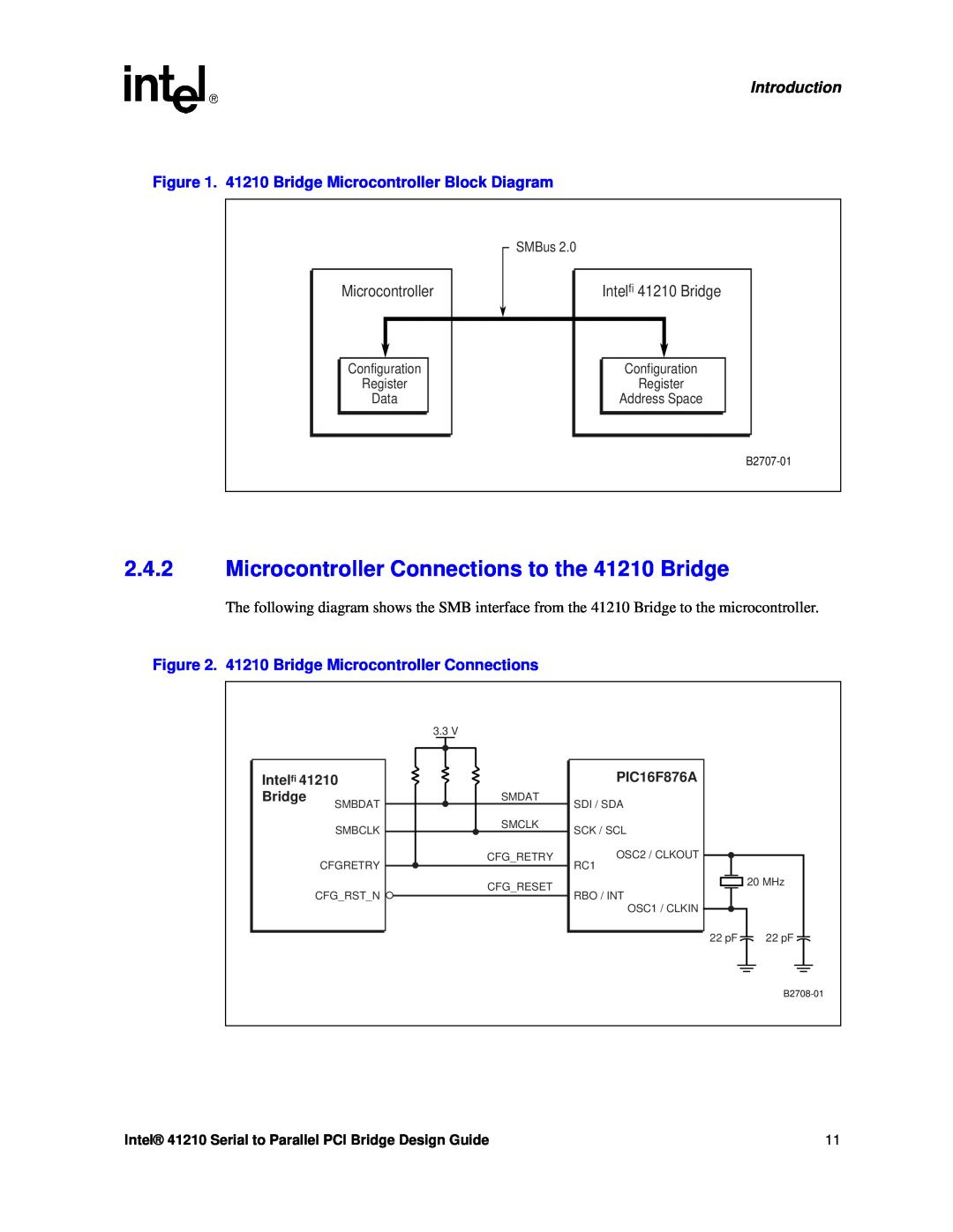 Intel Microcontroller Connections to the 41210 Bridge, 41210 Bridge Microcontroller Block Diagram, Introduction, SMBus 