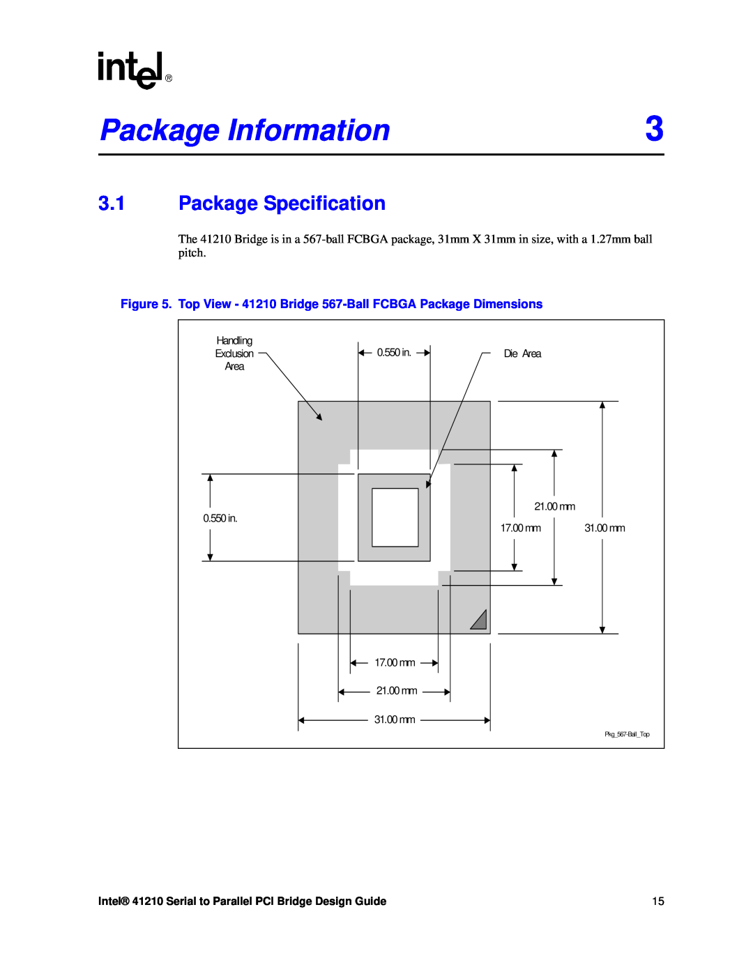 Intel manual Package Information, Package Specification, Top View - 41210 Bridge 567-Ball FCBGA Package Dimensions 