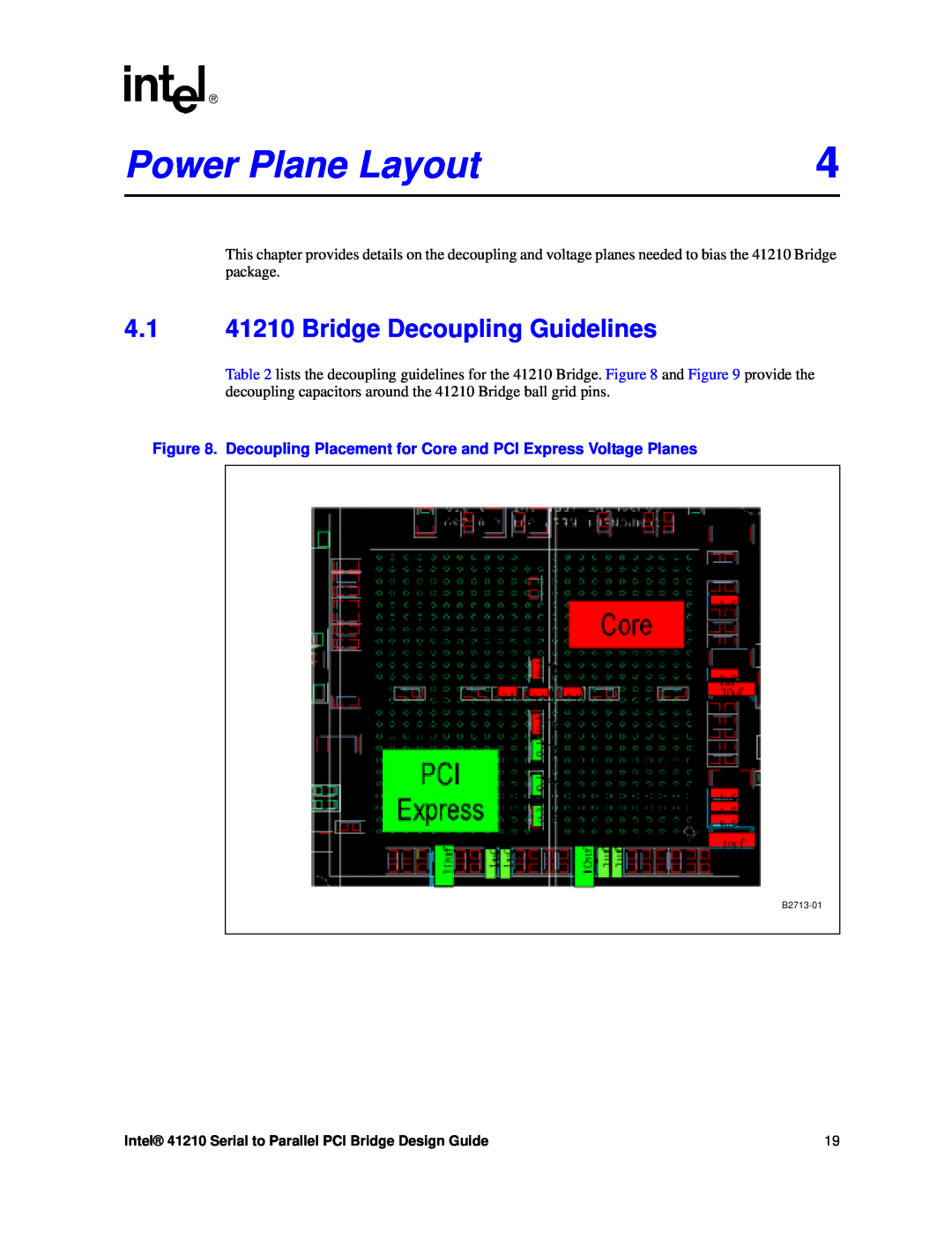 Intel manual Power Plane Layout, 4.1 41210 Bridge Decoupling Guidelines 
