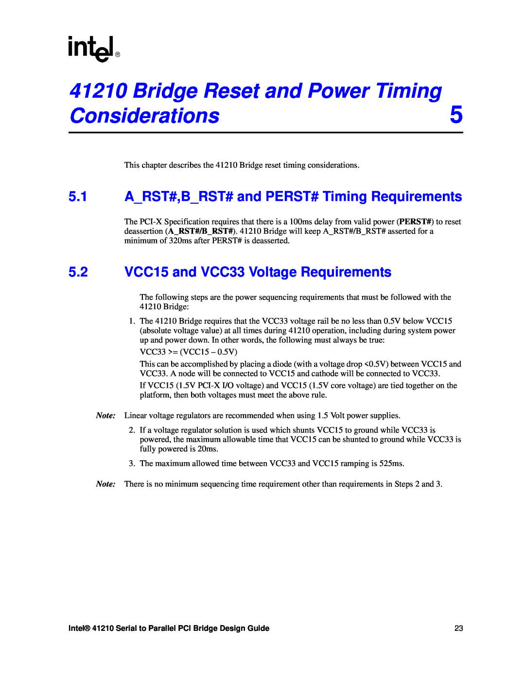 Intel 41210 manual Bridge Reset and Power Timing Considerations5, ARST#,BRST# and PERST# Timing Requirements 