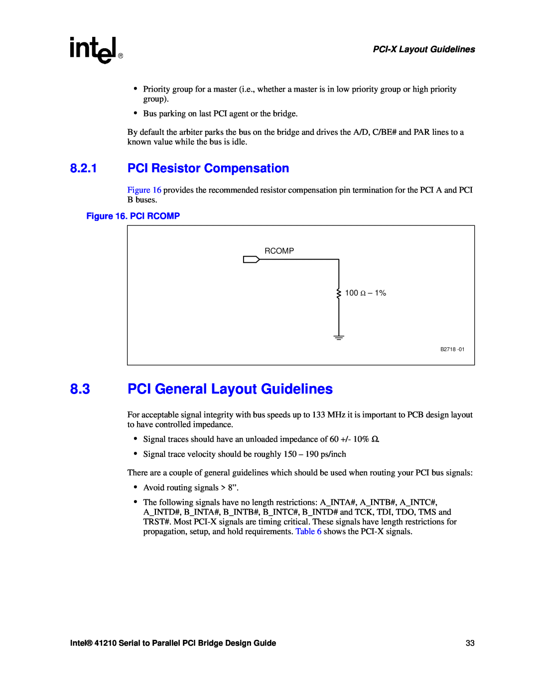 Intel 41210 manual PCI General Layout Guidelines, PCI Resistor Compensation, Pci Rcomp, PCI-X Layout Guidelines 