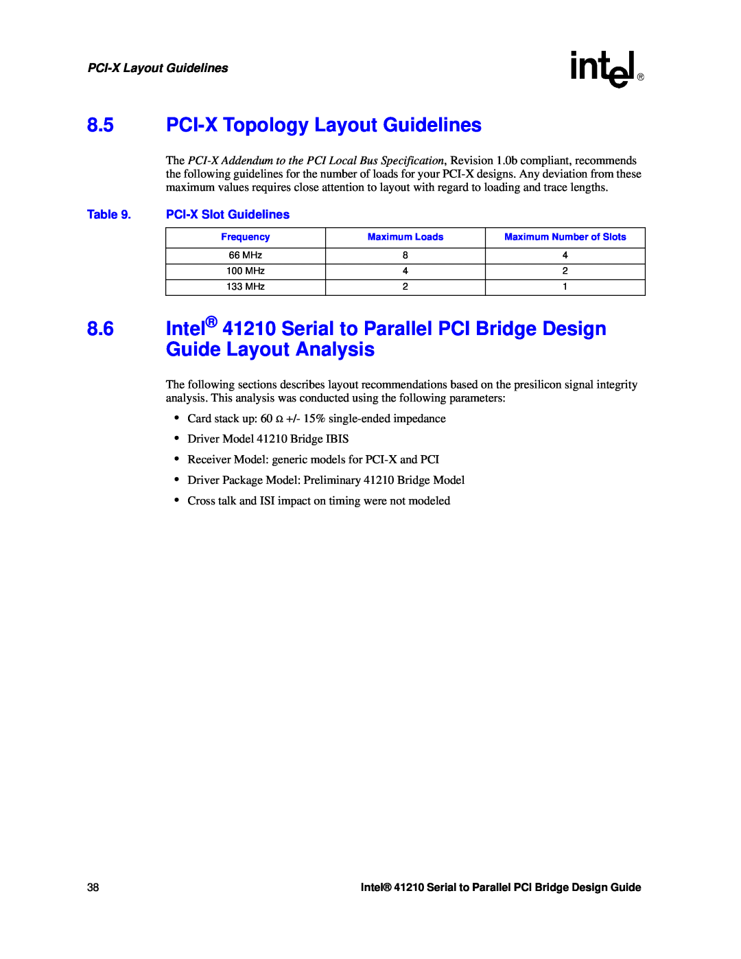 Intel 41210 manual PCI-X Topology Layout Guidelines, PCI-X Slot Guidelines, PCI-X Layout Guidelines 