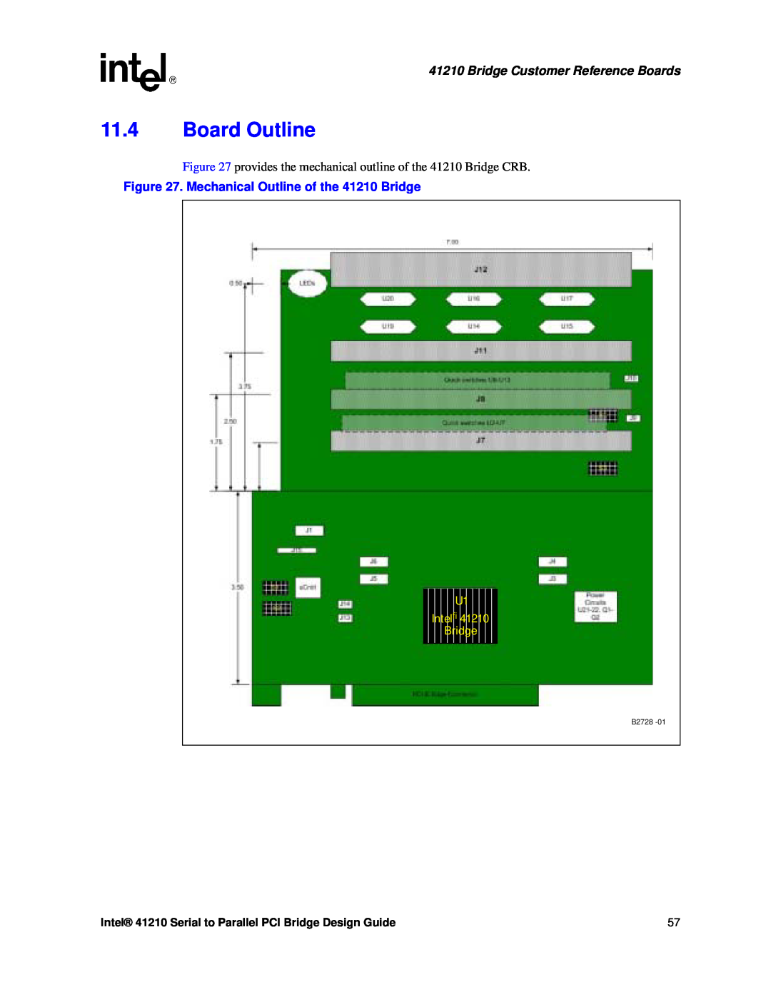 Intel Board Outline, Mechanical Outline of the 41210 Bridge, Bridge Customer Reference Boards, U1 Intelﬁ Bridge, B2728 