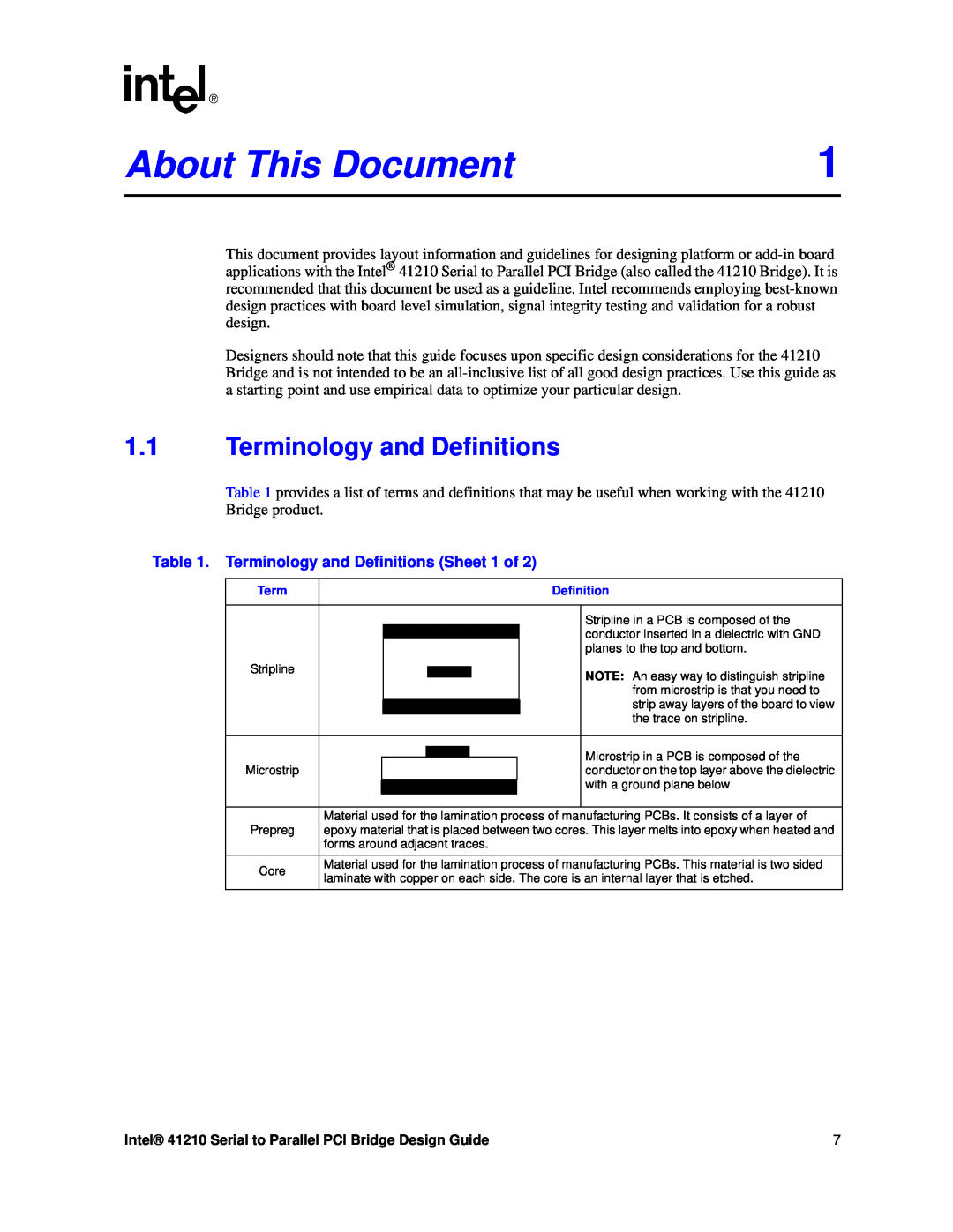 Intel 41210 manual About This Document, Terminology and Definitions Sheet 1 of 
