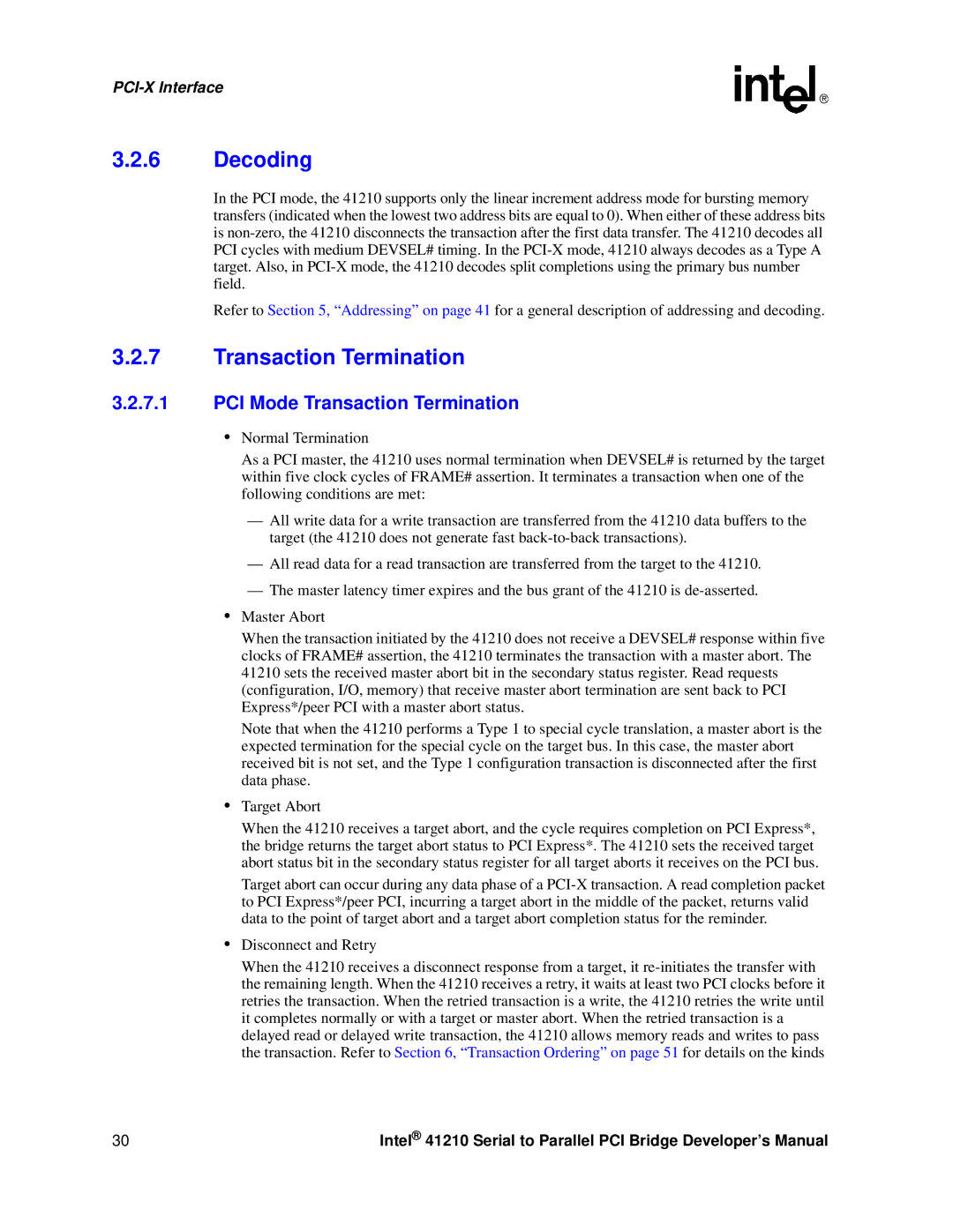 Intel 41210 manual Decoding, Transaction Termination 