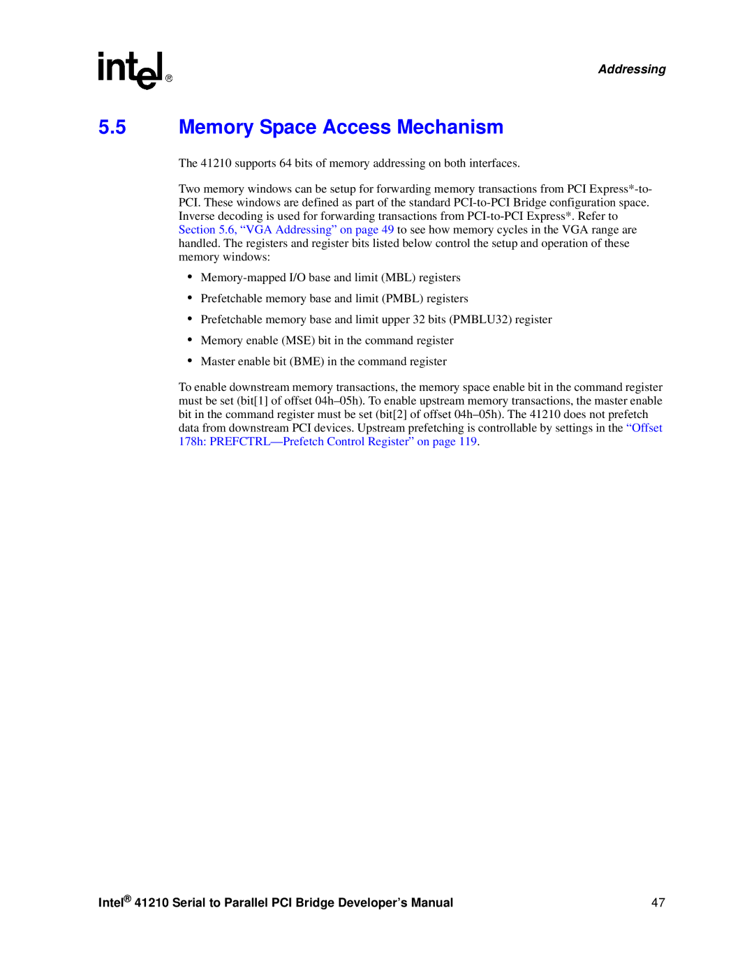 Intel 41210 manual Memory Space Access Mechanism 