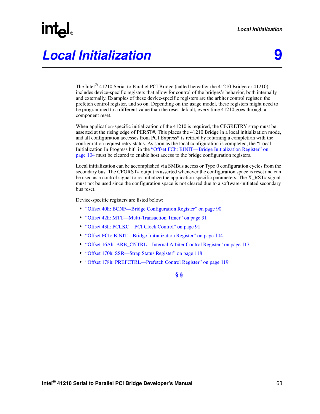 Intel 41210 manual Local Initialization 