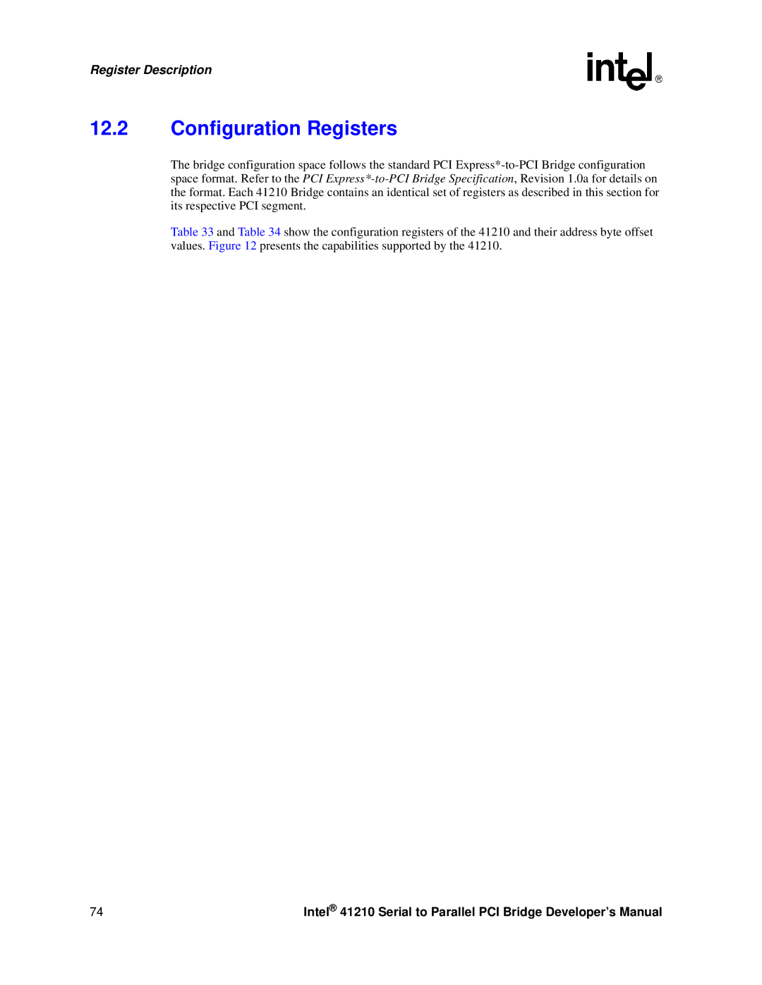 Intel 41210 manual Configuration Registers 