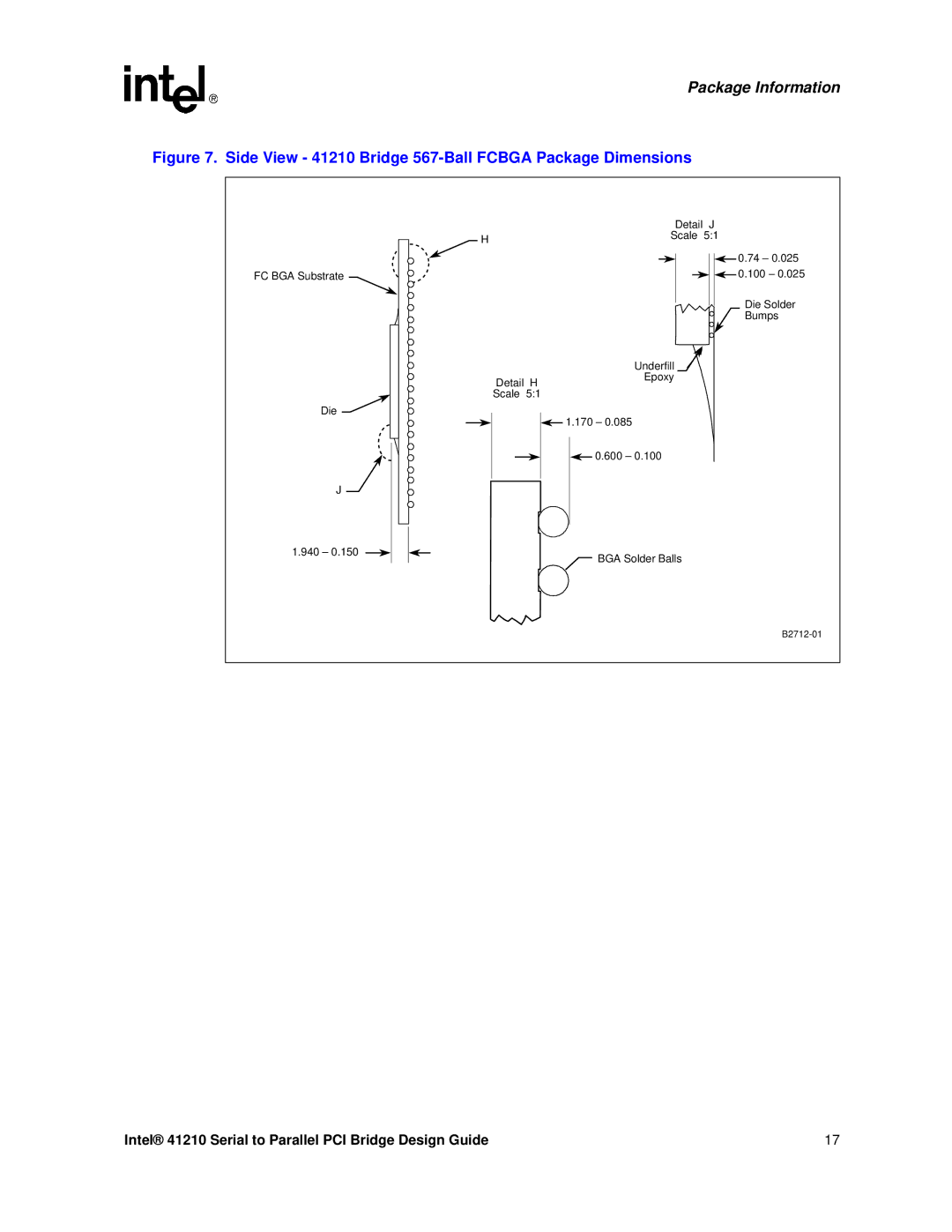 Intel manual Side View 41210 Bridge 567-Ball Fcbga Package Dimensions 