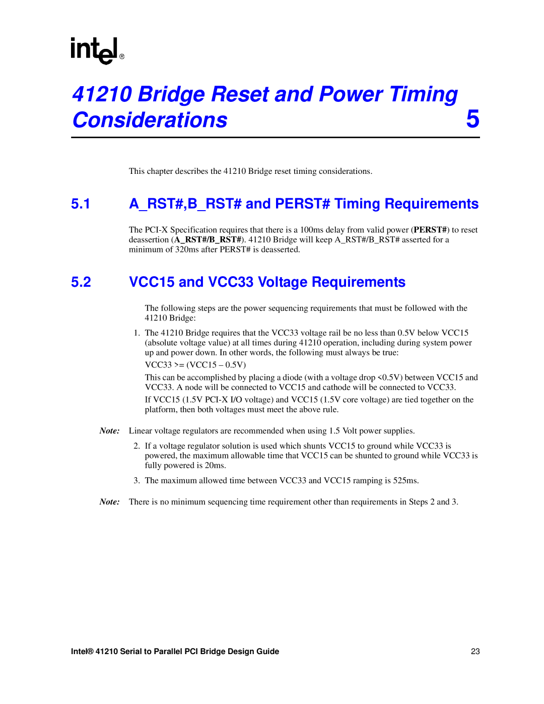 Intel 41210 manual Bridge Reset and Power Timing Considerations5, ARST#,BRST# and PERST# Timing Requirements 