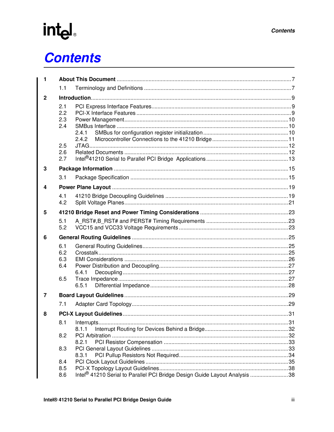 Intel 41210 manual Contents 