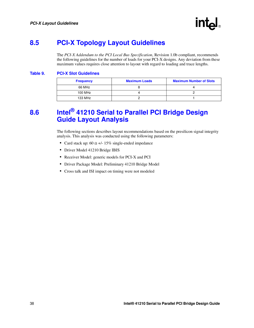 Intel 41210 manual PCI-X Topology Layout Guidelines, PCI-X Slot Guidelines 