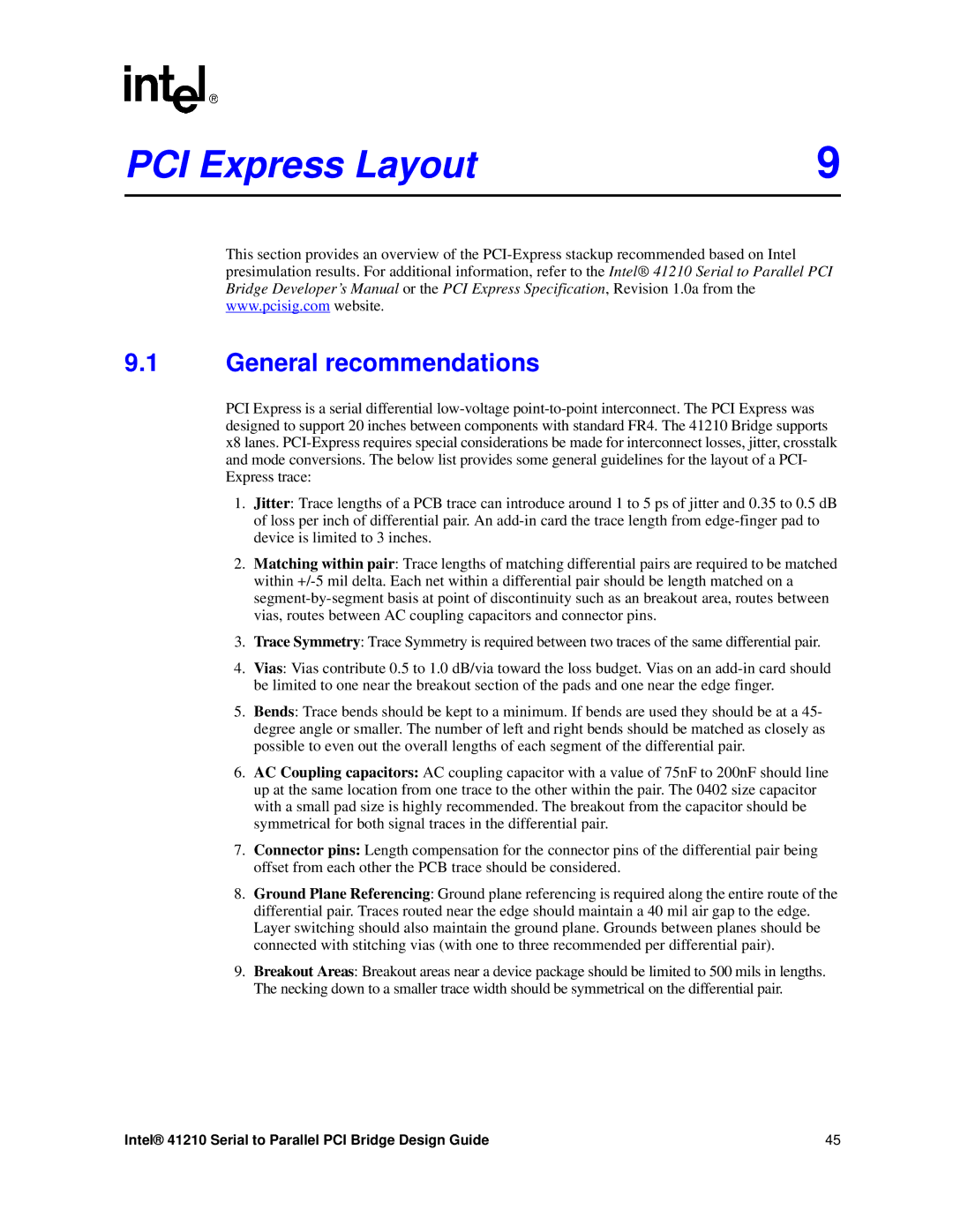 Intel 41210 manual PCI Express Layout, General recommendations 