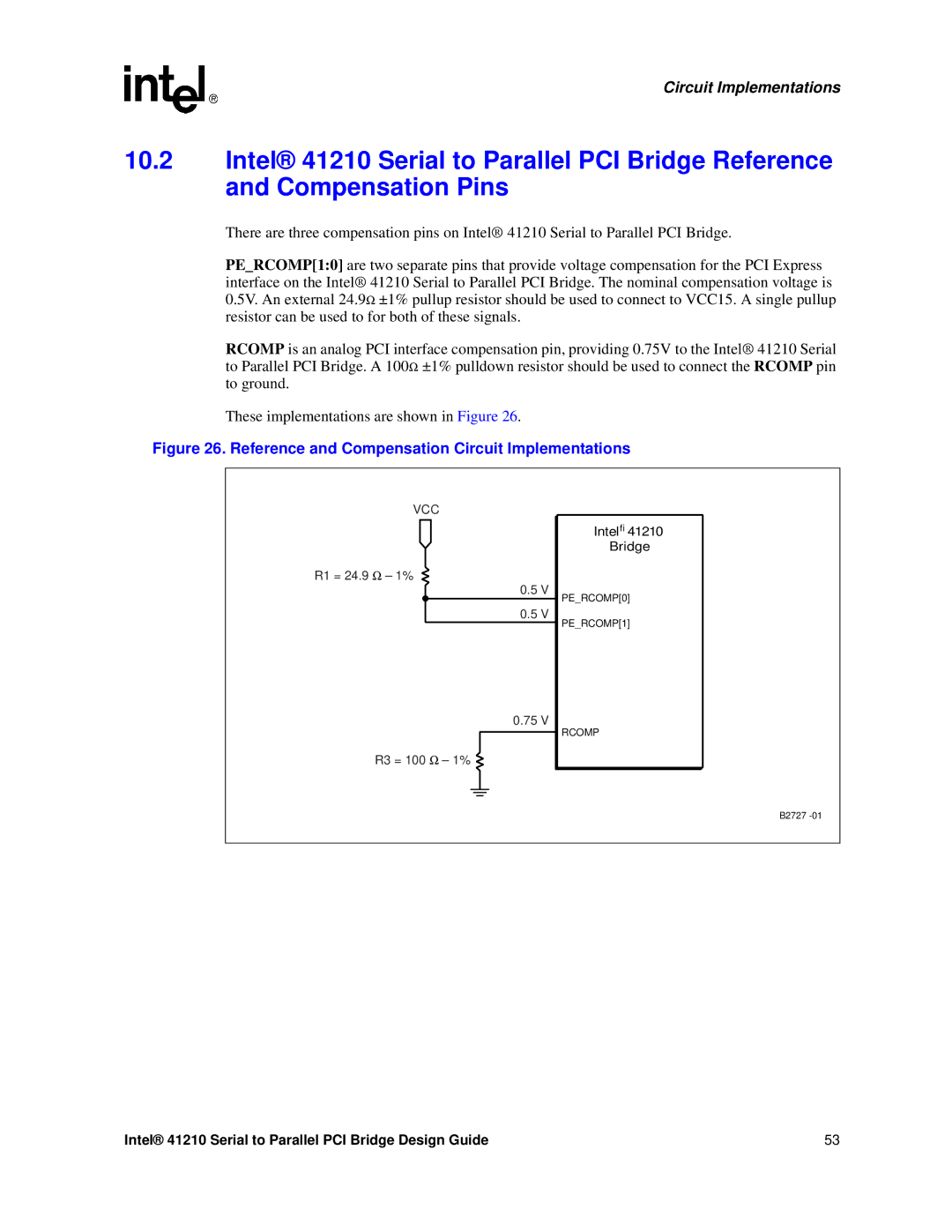 Intel 41210 manual Reference and Compensation Circuit Implementations, PERCOMP0 PERCOMP1 Rcomp 