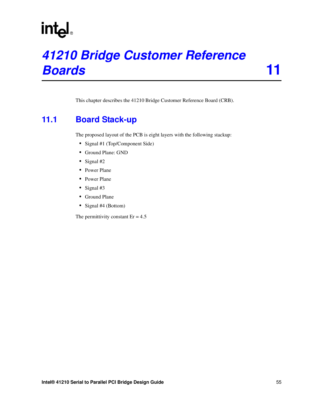 Intel 41210 manual Bridge Customer Reference Boards, Board Stack-up 