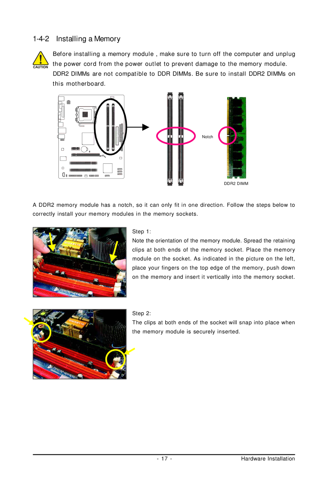 Intel 4112, 4127 user manual Installing a Memory 