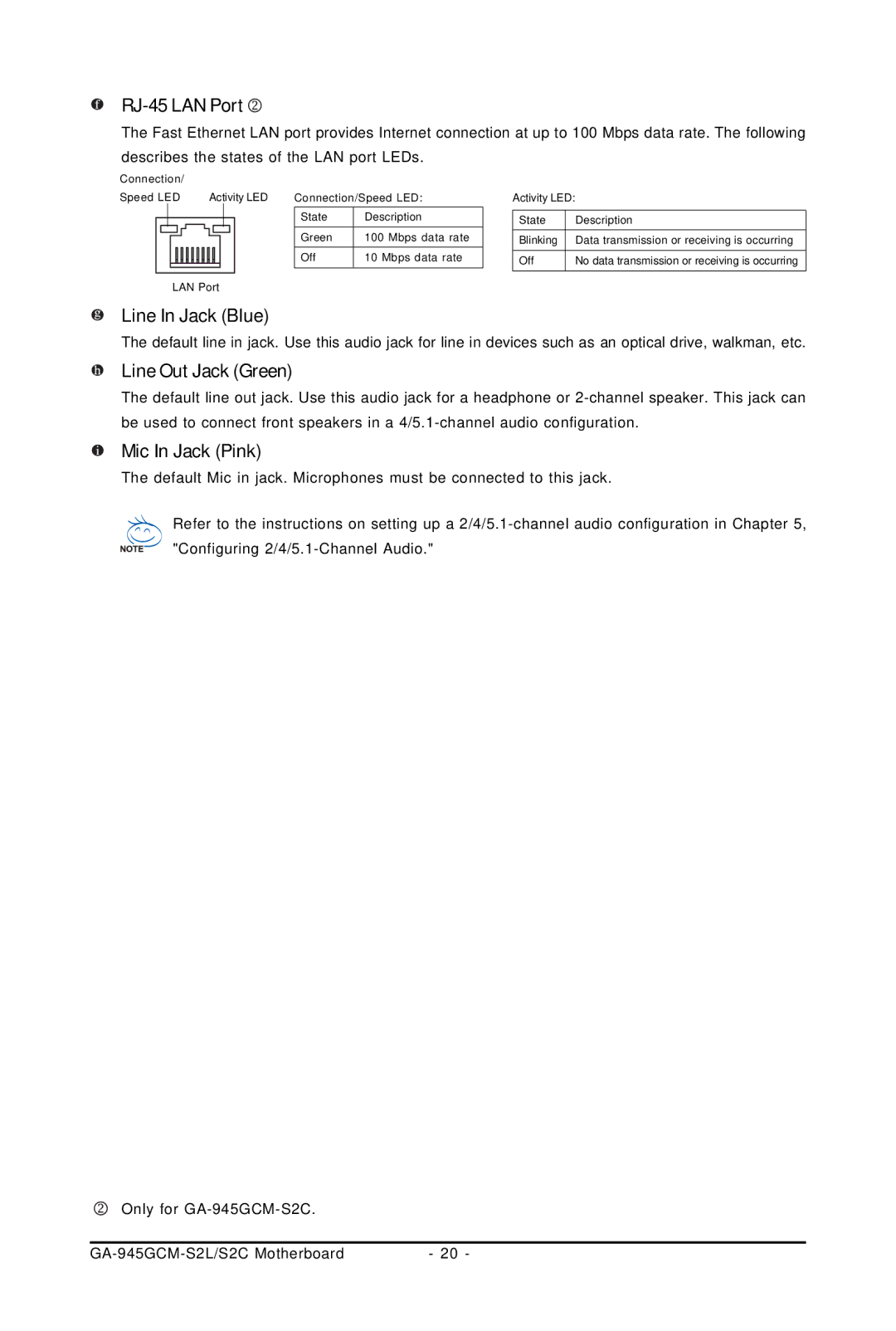 Intel 4127, 4112 user manual Line In Jack Blue, Line Out Jack Green, Mic In Jack Pink 